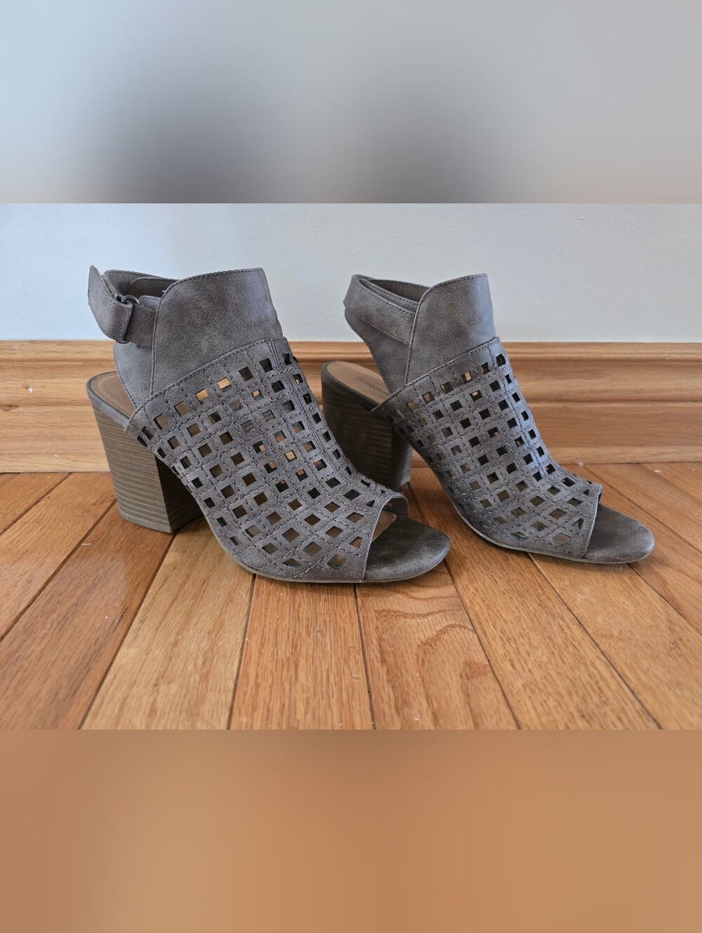 Maurices Grey Cutout Open-Toe Block Heel Sandals
